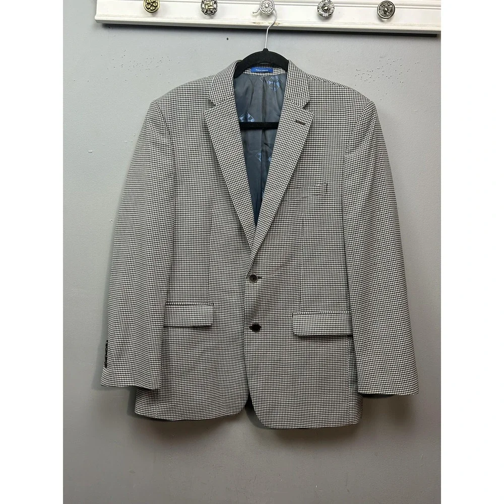 Vince Camuto Sport Coat Mens 40R‎ Black White Houndstooth Wool Blend Modern Fit